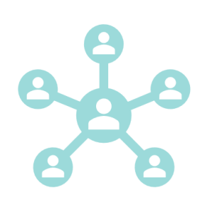 graphic showing a person in the middle with a network of people around them
